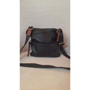 Fossil Morgan Traveler Black Soft Pebble Leather Crossbody Bag Purse Clean